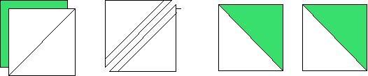 5 white rectangle (1) 1.5 by 3.5 white rectangle (1) 1.5 by 4.5 black and white rectangle from Unit 4 Week 1 (1) 4 green square and (1) 4 white square to make (2) half square triangles.