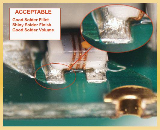 Solder Fillets: Lead Based: Verify solder joints have adequate solder fillets, there is good solder flow and