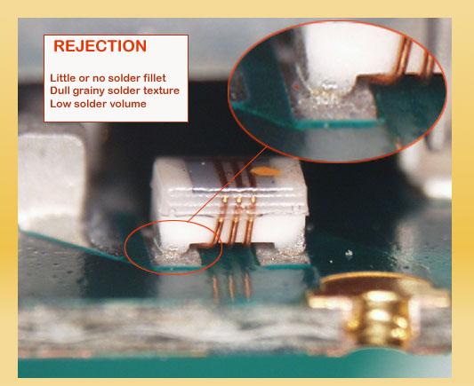 Tin/Silver base no clean: Verify solder joints have adequate solder fillets, there is good solder flow.