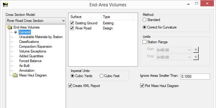 Computing End Area Volumes 1. Open the End Area Volume.dgn [End Area Volume - Metric.dgn] file. 2. Set the active Model to River Road Cross Section. 3.