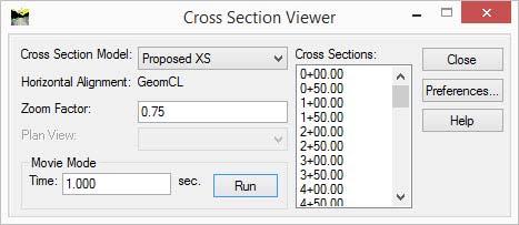 Viewing the Cross Sections In this section, you will learn how to use the Cross Section Viewer. 1. Select the Cross Section Viewer tool from the Corridor Modeling task menu. 2.