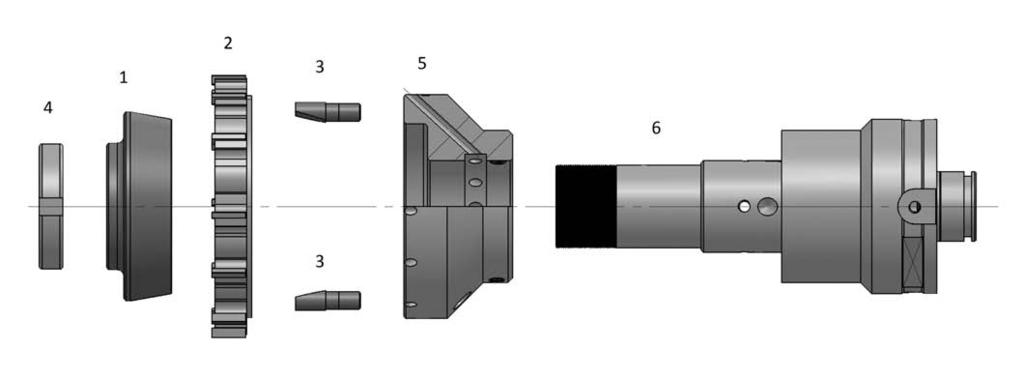 Series 450 from ø 100,60 to ø 200,59mm 2 5 1 4 6 1) Assembly With the drive pins (item ) assembled, mount the flange (item 5) onto the mandrel (Item 6).