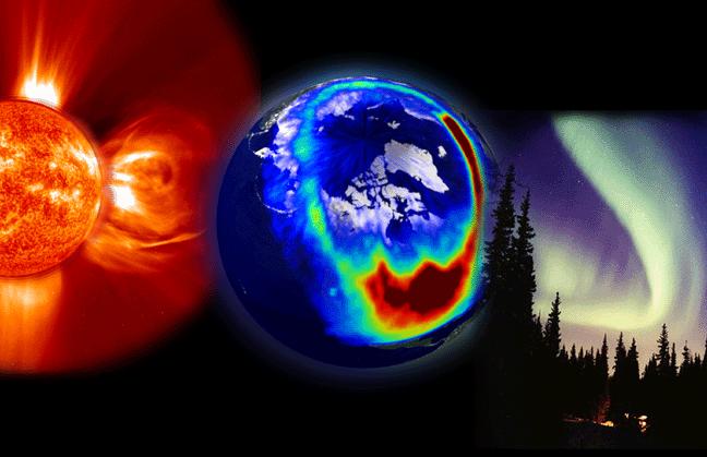 electrons. The geomagnetic field is strongest at low latitudes.