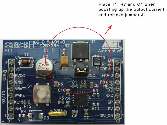 Atmel ATA6628/ATA6630 For this case on the development board the NPN transistor T1 (MJD31C) is already mounted in a D-PAK package.