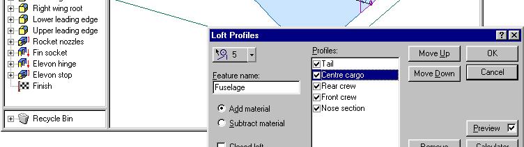 The Loft profiles dialog window will open.