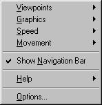 OTHER VRML FEATURES The VRML browser has a number of settings that can be altered. Click with the right mouse button on a blank area of the model window. A floating menu appears on screen.