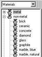 Categories of materials are listed. Click on the + sign next to non-metal. The full list of non-metal finishes appears.