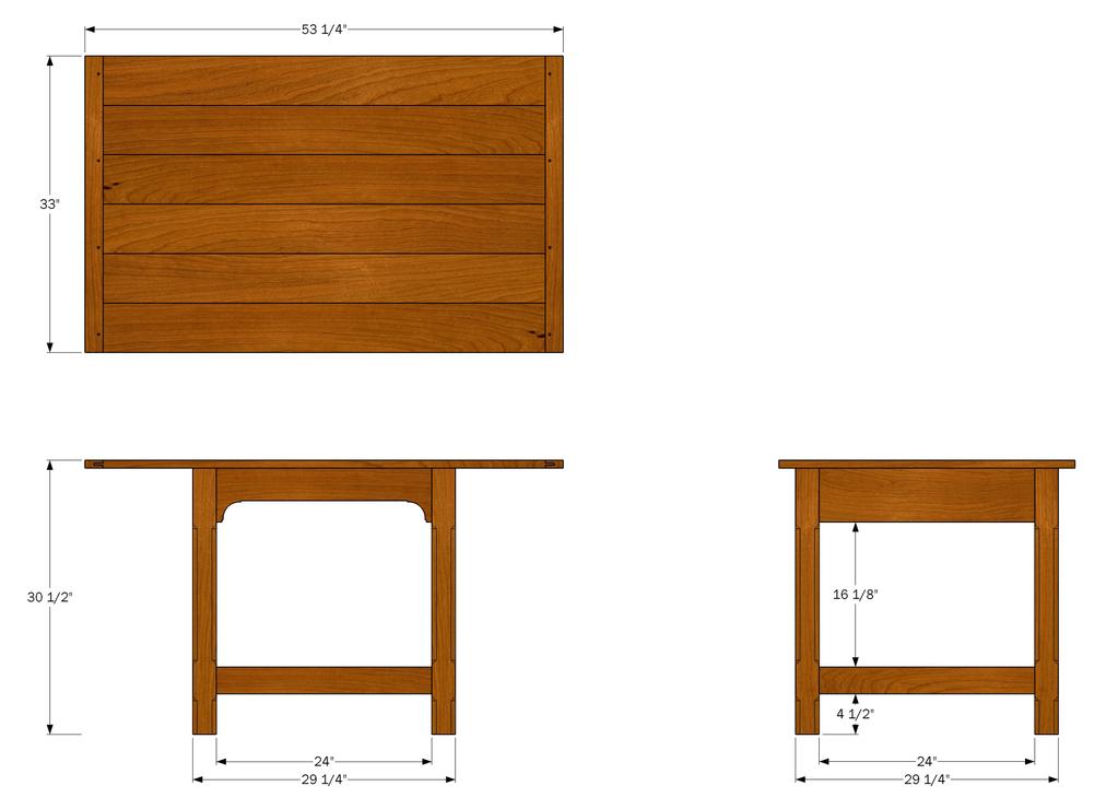 Main Dimensions 53 1/4 This table is compact, measuring less than five feet in length and just shy of three feet in width. The height of 30 1/2 is what felt right for me.