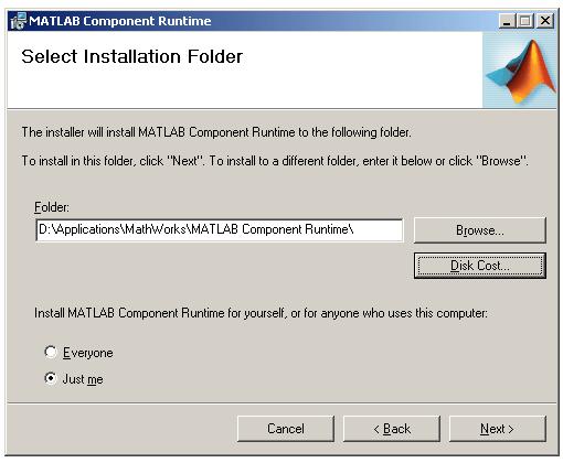 Fig. 5.2 - MCR installation screen folder selection g. Confirm your selections by clicking Next. h. The installation begins. The process takes some time (5-10 min.