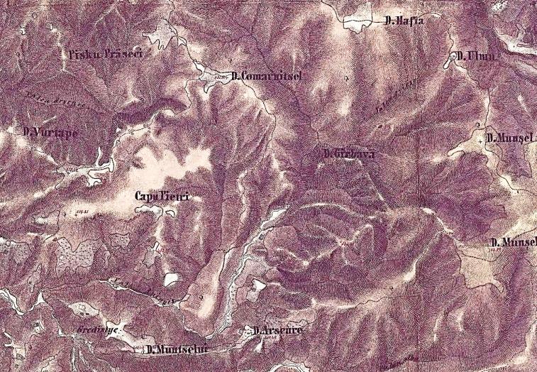 muntele situat la sud-est de Sarmizegetusa Regia, cunoscut prin castrele romane de marș identificate acolo). Toponimul Vârful lui Hulpe nu se află consemnat pe nici o hartă.