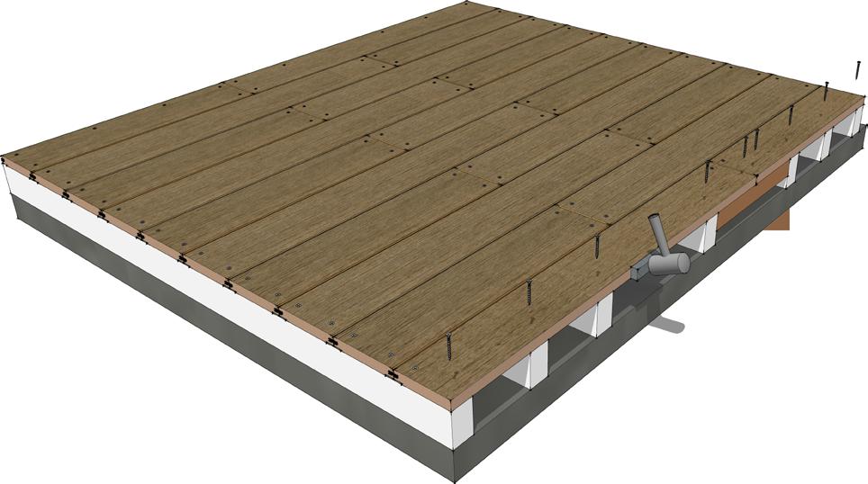 Lay last board on joists and tap the CELLBOARD board edge with a soft hammer and a soft timber block until