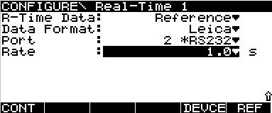 Real-Time 1/2 Configures the parameters used for Real-Time operations. If needed, it is possible to configure two real-time interfaces. R-Time Data - defines the operation mode of the receiver.