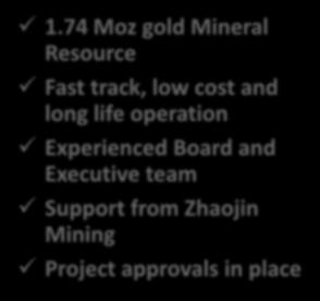 Executive team Support from Zhaojin Mining Project approvals in place Low cost grid power and