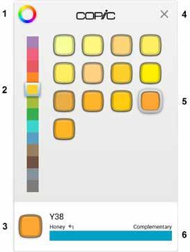 Select a swatch After you have accessed the Color Editor, use the Copic Color Library to select a color swatch. 1. In the Color Wheel, tap to flip to the Copic Color Library.