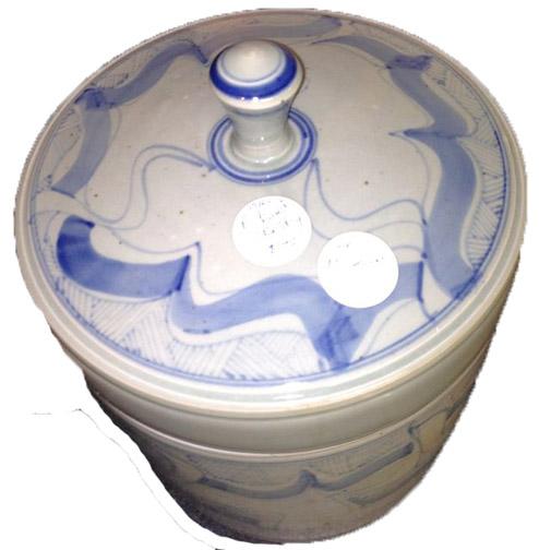 Richard Hensley Blue & Celadon covered jar 1976-77 porcelain 9.5 x 7.