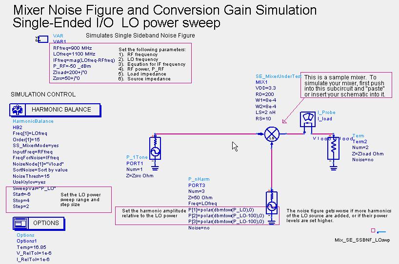 Simulation Setup with Sample Mixer is Copied into Your ADS Project After you have selected the menu pick shown in the previous slide, the schematic is copied into your ADS project.