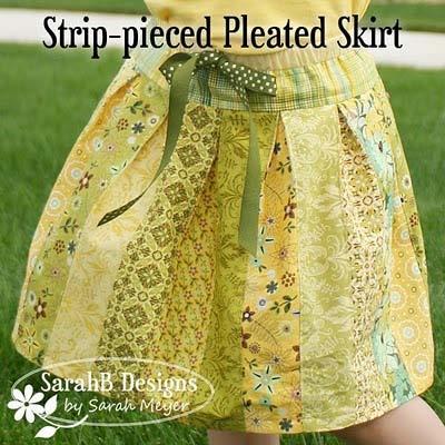 Original Recipe Strip-pieced Pleated Skirt by Sarah Meyer Hi! I'm Sarah and I'm so excited to share my very first Moda Bake Shop recipe!