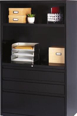 surfaces 2-Drawers, 2-Shelves H x 36"W x 18-5/8"D 126-734 Black 3-Drawers, 2-Shelves H x 36"W x 18-5/8"D 852-767 Black LATERAL FILES 12" lateral file drawer holds letter- or legal-sized files Two