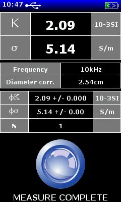 Screen KT-20 C Measurement Screen KT-20 C CONDUCTIVITY METER Maximum Sensitivity: 0.1 S/m (using 100 khz dual-frequency sensor without pin) Measurement Range: 0.
