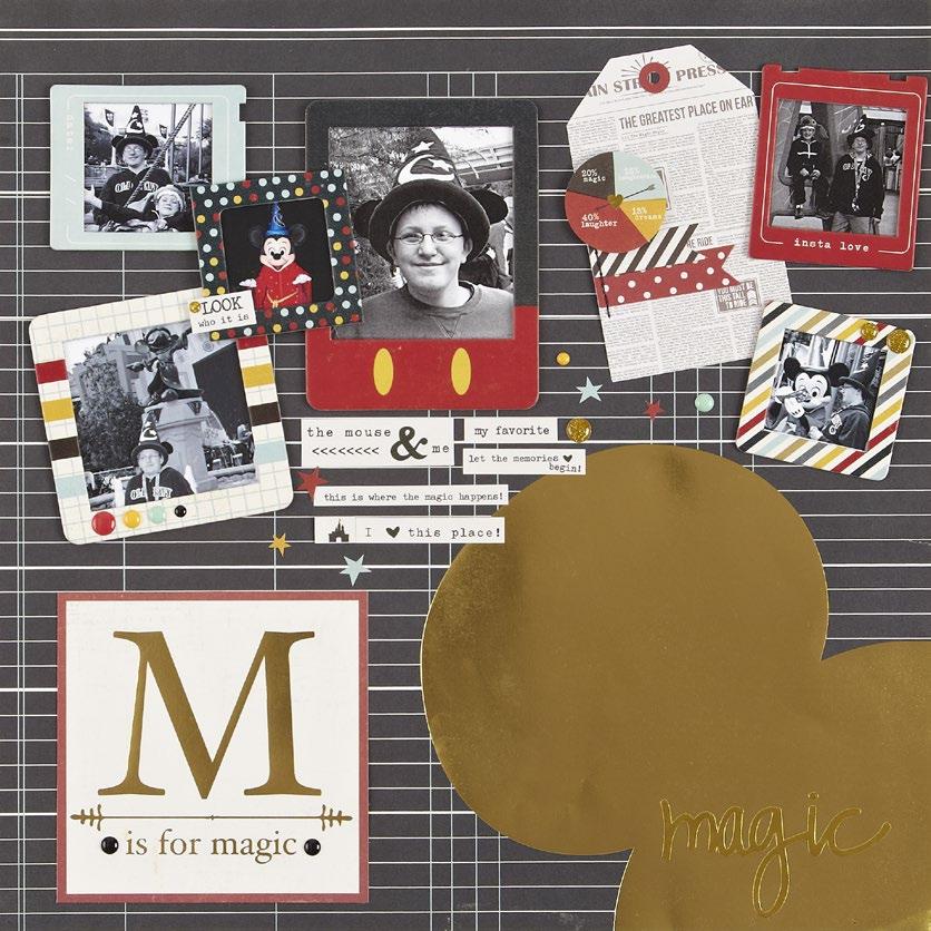 Simple Tip: Cluster word strip stickers to create your journaling as Sue did on her layout.
