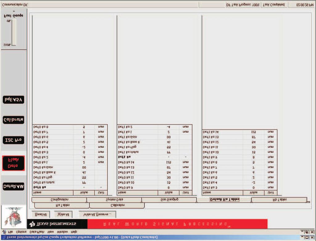 6 Default Ra Tables Default Ra Tables Figure 5. Default Ra Table Screen This data is automatically updated when Golden Image Files from another pre-learned pack is programmed into the current pack.