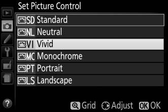 Modifying Picture Controls Existing preset or custom Picture Controls (0 115) can be modified to suit the scene or the user s creative intent.