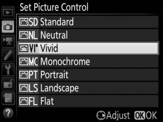 Highlight the desired Picture Control in the Picture Control list (0 179) and press 2. 2 Adjust settings.