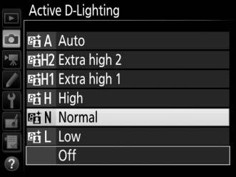 J 188 D Active D-Lighting Active D-Lighting can not be used with movies. Noise (randomlyspaced bright pixels, fog, or lines) may appear in photographs taken with Active D-Lighting.