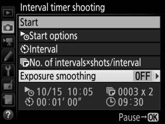 To choose the number of shots per interval: Highlight No. of intervals shots/interval and press 2.
