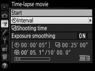 2 Adjust time-lapse movie settings.