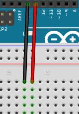 Your Arduino The way that a breadboard works is that the line of holes coloured green are joined together They