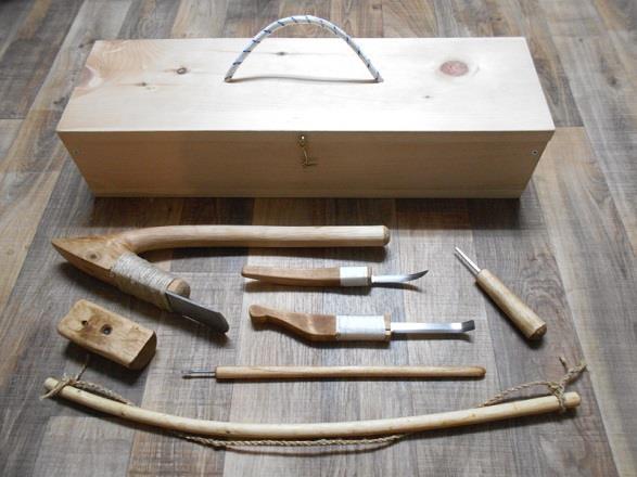 Tool set in a pine box.