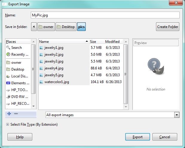 Saving Files For JPEG Files: Go to File>Export and the Export Image Window will