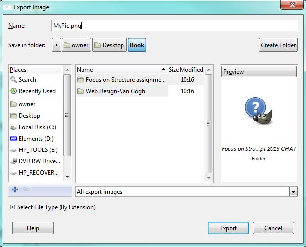 Saving Files For PNG Files: Go to File>Export and the Export Image Window will pop up.