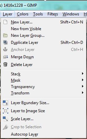 The Layers Menu Make a new layer, with the option of making the background transparent.