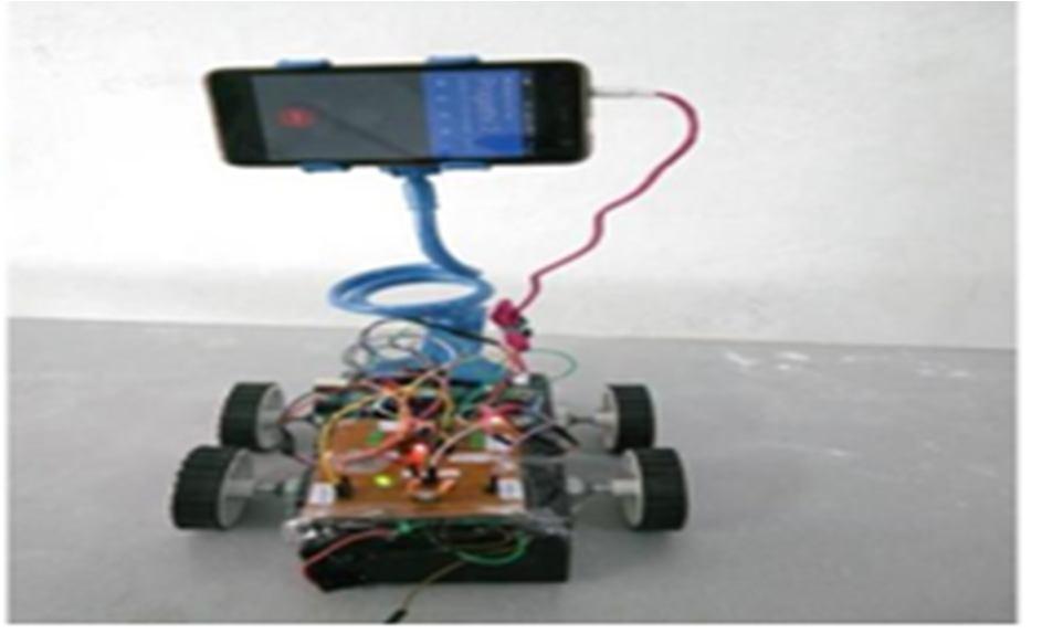 Fig: robot controlling using mobile phone Fig: LCD V. CONCLUSION This project is designed and tested successfully.