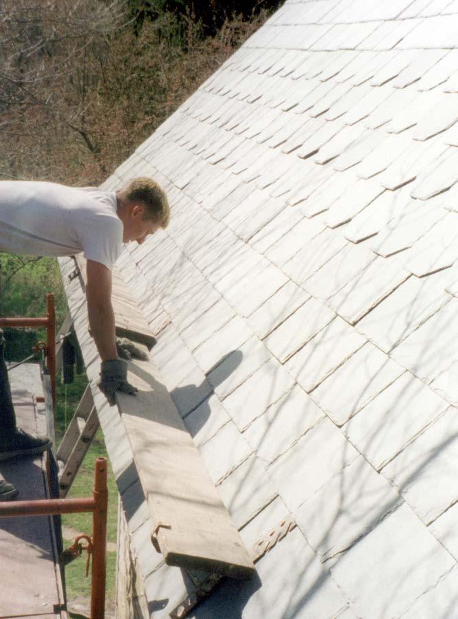 Planks are used on the roof for safety and to