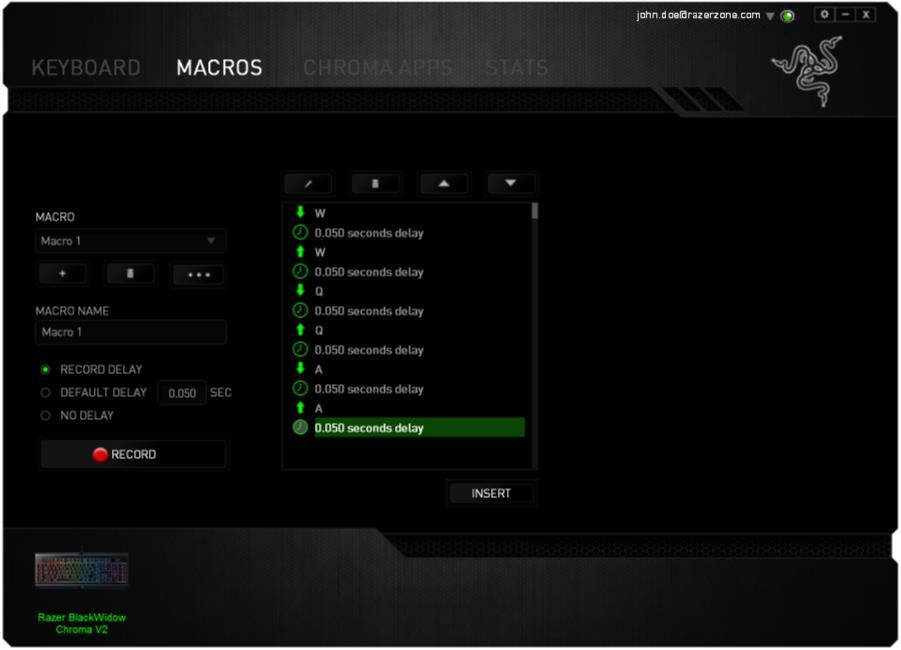 Once you have recorded a macro, you may edit the commands you have entered by selecting each command on the macro screen.