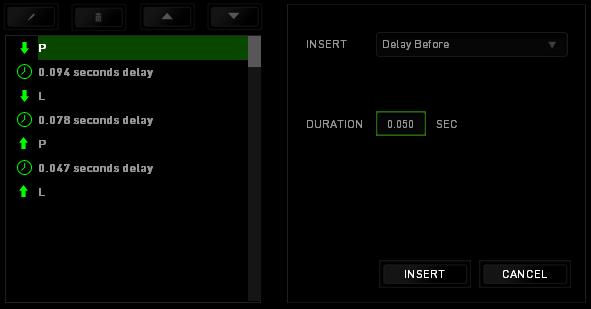You may add in a new set of macro commands by clicking the menu; or input time delays on