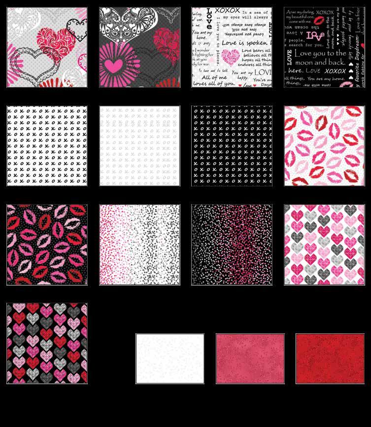 Adore Quilt 1 Fabrics in the Collection Finished Quilt Size: 57 x 7 Large earts - rey 106-90 Large earts - k.