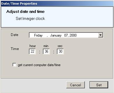 The imager s internal clock can only be set or changed from the computer. You cannot set or adjust it on the imager.