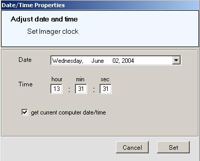 The following windows appears: To set the current time, click on the hour and min