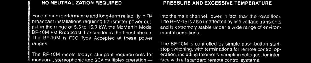 The excellent wideband characteristics of the BF -10M have been designed into the unit by the use of grounded -grid circuitry in its high -power RF driver and power amplifier stages.