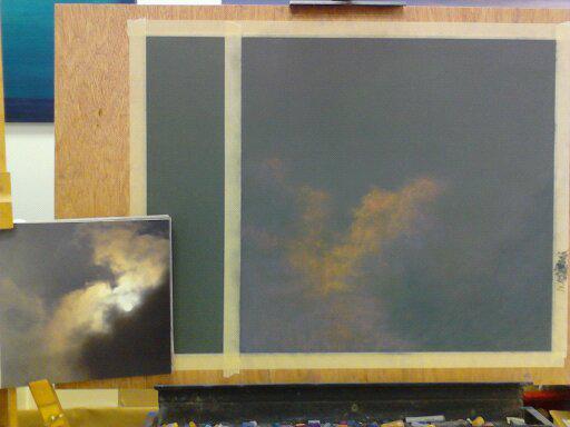 The Initial Sketch I often find with skyscapes that rather than drawing an outline sketch, using the side of the pastel to