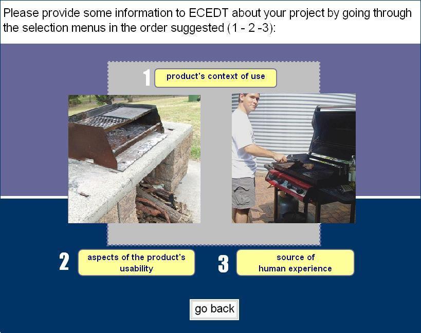 Figure 25 shows the ECEDT main menu screen indicating the steps that a designer must follow to build the information for the session s database. Figure 25: Main menu screen 8.4.