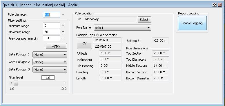 4.2 Monopile Inclination Control View Figure 4-2 Monopile Inclination Control View The control view is added to the Acquisition from the acquisition menu Tools>Equipment Control.