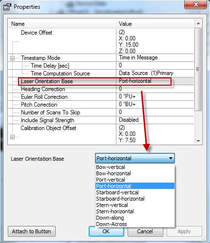 Step Action 2 The properties dialog box opens. Click at the Laser Orientation Base field and select the correct orientation.