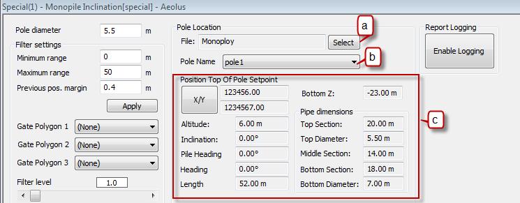 5.4.3 Step 2 Select the Monopile. See the next figure. a. Select the monopile file from the monopile inclination view.