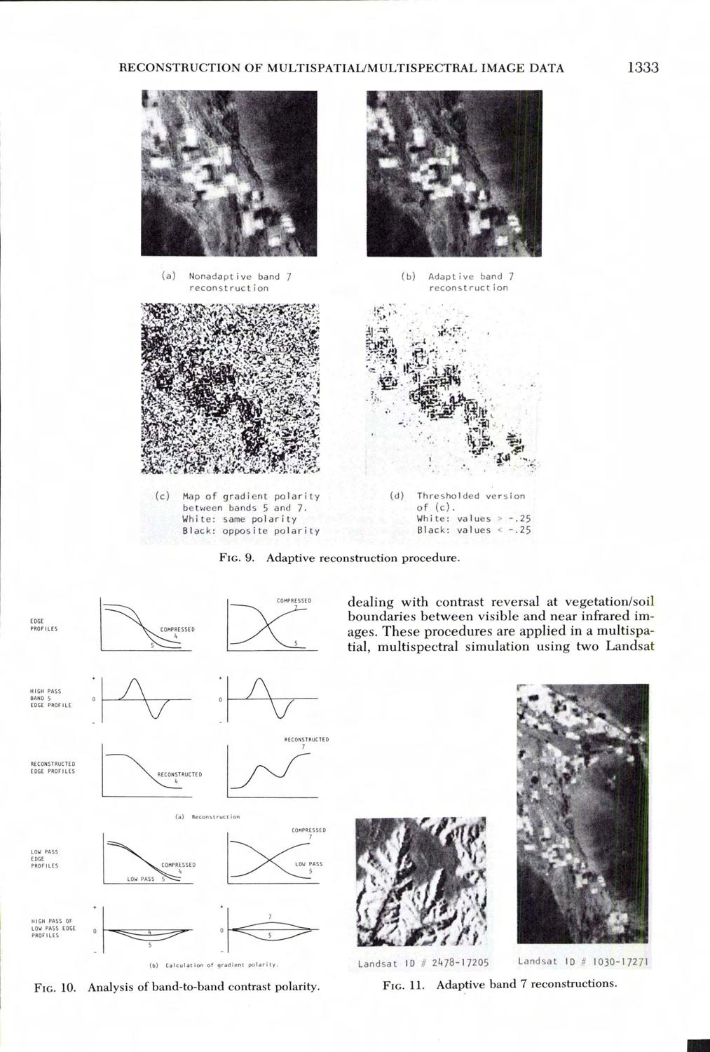 RECONSTRUCTION OF MULTISPATIAL/MULTISPECTRAL IMAGE DATA (a) Nonadaptive band 7 reconstruction (b) Adaptive band 7 reconstruction (c) Map of gradient polarity between bands 5 and 7.