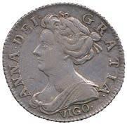 100-150 1696 Anne, Silver Shilling, 1714, fourth draped bust left, rev